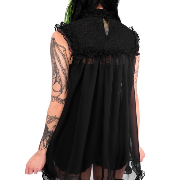 Foxblood Kathryn Babydoll Black Sheer Ruffle Dress XS - Picture 3 of 5
